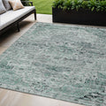 5 X 8 Teal Blue And Pale Aqua Medallion Washable Indoor Outdoor Area Rug
