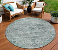 8 Teal Blue And Pale Aqua Round Medallion Washable Indoor Outdoor Area Rug