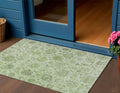 3 X 5 Artichoke Green And Gray Damask Washable Indoor Outdoor Area Rug
