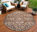 8 Brown And Ivory Round Aztec Washable Indoor Outdoor Area Rug