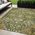 5 X 8 Olive Green And Brown Aztec Washable Indoor Outdoor Area Rug