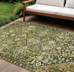 8 X 10 Olive Green And Brown Aztec Washable Indoor Outdoor Area Rug