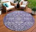 8 Purple And Ivory Round Aztec Washable Indoor Outdoor Area Rug