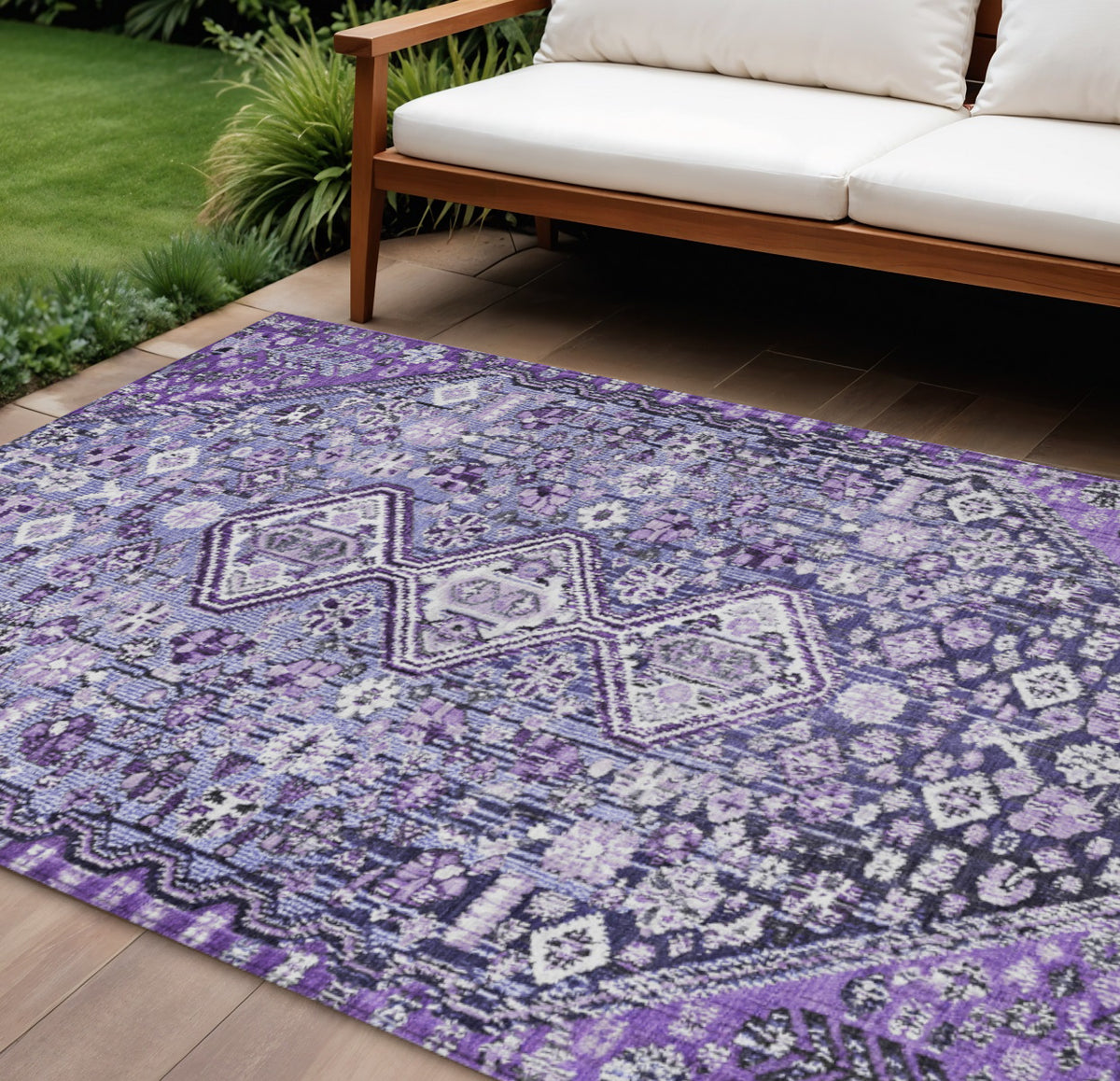 10 X 14 Purple And Ivory Aztec Washable Indoor Outdoor Area Rug