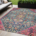 5 X 8 Teal Blue And Merlot Aztec Washable Indoor Outdoor Area Rug