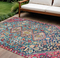 10 X 14 Teal Blue And Merlot Aztec Washable Indoor Outdoor Area Rug