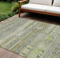 8 X 10 Beige And Mint Green Striped Washable Indoor Outdoor Area Rug