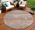 8 Terra Cotta And Gray Round Striped Washable Indoor Outdoor Area Rug