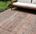 9 X 12 Terra Cotta And Gray Striped Washable Indoor Outdoor Area Rug