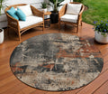 8 Taupe And Rust Round Abstract Washable Indoor Outdoor Area Rug
