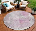 8 Pink And Gray Round Abstract Washable Indoor Outdoor Area Rug