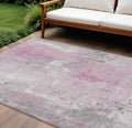 9 X 12 Pink And Gray Abstract Washable Indoor Outdoor Area Rug