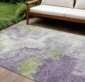 8 X 10 Lavender And Fern Green Abstract Washable Indoor Outdoor Area Rug