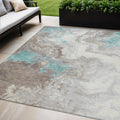 5 X 8 Teal Blue And Taupe Abstract Washable Indoor Outdoor Area Rug