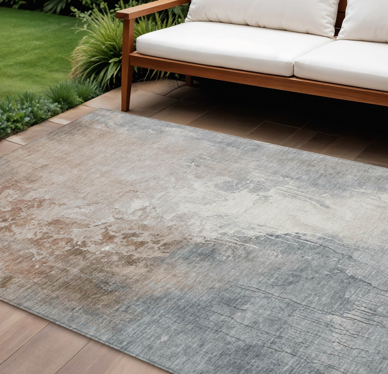 9 X 12 Rust And Gray Abstract Washable Indoor Outdoor Area Rug