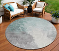 8 Pale Aqua And Gray Round Abstract Washable Indoor Outdoor Area Rug