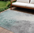 10 X 14 Pale Aqua And Gray Abstract Washable Indoor Outdoor Area Rug