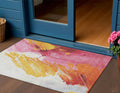 3 X 5 Blush Gold And Orange Abstract Washable Indoor Outdoor Area Rug