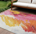 9 X 12 Blush Gold And Orange Abstract Washable Indoor Outdoor Area Rug