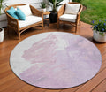 8 Lavender Ivory And Mauve Round Abstract Washable Indoor Outdoor Area Rug