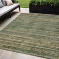5 X 8 Fern Green And Charcoal Striped Washable Indoor Outdoor Area Rug