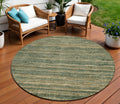 8 Fern Green And Charcoal Round Striped Washable Indoor Outdoor Area Rug