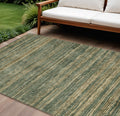 9 X 12 Fern Green And Charcoal Striped Washable Indoor Outdoor Area Rug