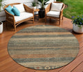 8 Fern Green And Rust Round Aztec Washable Indoor Outdoor Area Rug