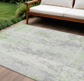 9 X 12 Artichoke Green And Ivory Abstract Washable Indoor Outdoor Area Rug