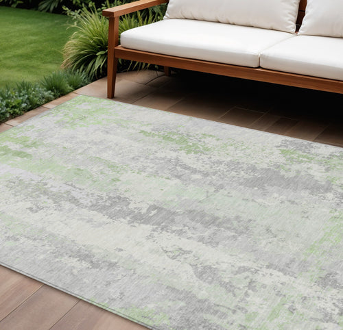 10 X 14 Artichoke Green And Ivory Abstract Washable Indoor Outdoor Area Rug