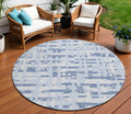 8 Blue Ivory And Sky Blue Round Striped Washable Indoor Outdoor Area Rug