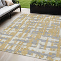 5 X 8 Gold Ivory And Gray Striped Washable Indoor Outdoor Area Rug
