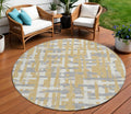 8 Gold Ivory And Gray Round Striped Washable Indoor Outdoor Area Rug