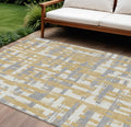 9 X 12 Gold Ivory And Gray Striped Washable Indoor Outdoor Area Rug