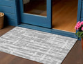 3 X 5 Gray Silver And Ivory Striped Washable Indoor Outdoor Area Rug