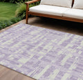 8 X 10 Lavender Lilac And Ivory Striped Washable Indoor Outdoor Area Rug