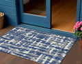 3 X 5 Navy Blue Gray And Ivory Striped Washable Indoor Outdoor Area Rug