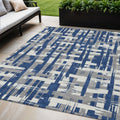 5 X 8 Navy Blue Gray And Ivory Striped Washable Indoor Outdoor Area Rug