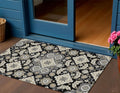3 X 5 Black Gray And Beige Medallion Washable Indoor Outdoor Area Rug