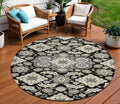 8 Black Gray And Beige Round Medallion Washable Indoor Outdoor Area Rug