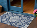 3 X 5 Blue Ivory And Gray Medallion Washable Indoor Outdoor Area Rug