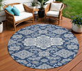 8 Blue Ivory And Gray Round Medallion Washable Indoor Outdoor Area Rug