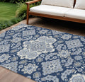 8 X 10 Blue Ivory And Gray Medallion Washable Indoor Outdoor Area Rug