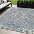 5 X 8 Sky Blue Taupe And Ivory Medallion Washable Indoor Outdoor Area Rug