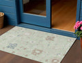 3 X 5 Artichoke Green Ivory And Brown Floral Washable Indoor Outdoor Area Rug