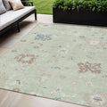 5 X 8 Artichoke Green Ivory And Brown Floral Washable Indoor Outdoor Area Rug