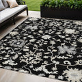 5 X 8 Black Ivory And Gray Floral Washable Indoor Outdoor Area Rug