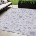5 X 8 Lavender Mauve And Gray Floral Washable Indoor Outdoor Area Rug