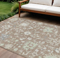 9 X 12 Taupe Beige And Gray Floral Washable Indoor Outdoor Area Rug