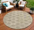 8 Gold And Taupe Round Damask Washable Indoor Outdoor Area Rug